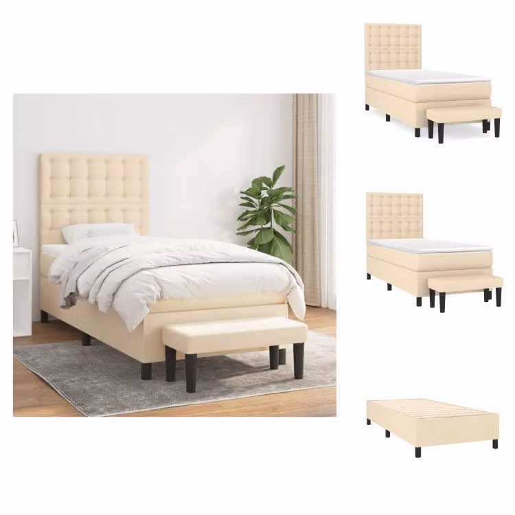 vidaXL Letto a molle con materasso crema 90x200 cm in tessuto - Letti & strutture letto