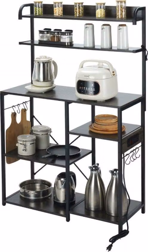 Supporto da cucina - Scaffale per erbe aromatiche con portata di 100 kg - 7 ripiani - 8 ganci - Interruttore da incasso