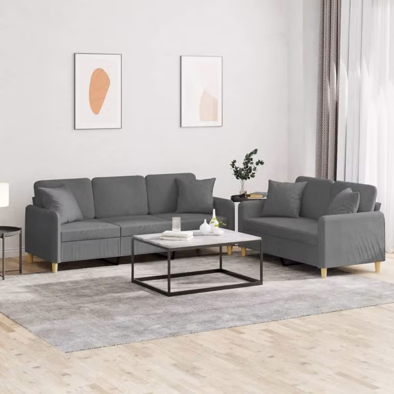 vidaXL Set di Divani 2 pz Moderno in Tessuto Grigio con Cuscini