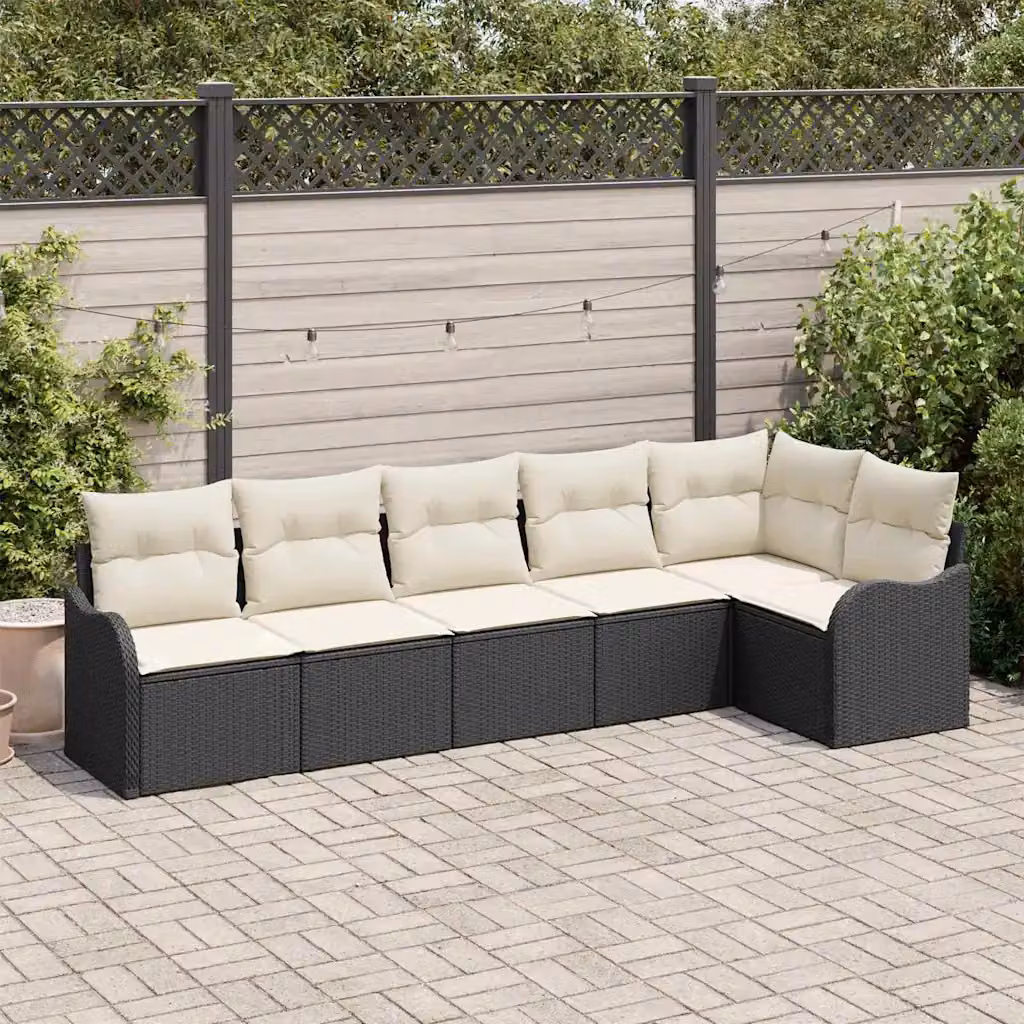 Set Divano da Giardino a L vidaXL Nero con Cuscini e Struttura in Metallo e Polyrattan – 1