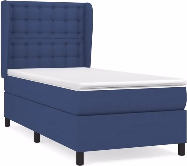 Letto singolo moderno con materasso a molle ibrido in tessuto blu e bianco, L/P/H: 80 x 200 x 40 cm – 1