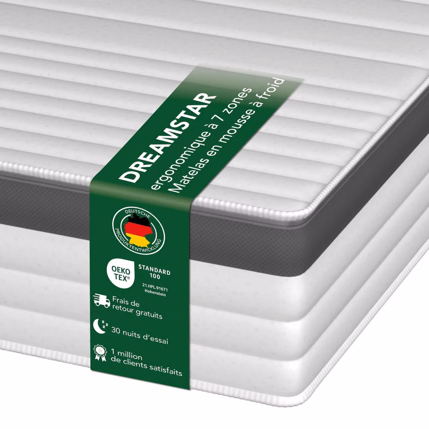 Materasso a molle di alta qualità a 7 zone | 90 x 200 cm | H2 | 21 cm di altezza | DREAMSTAR Gold