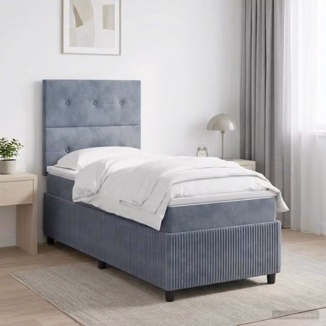 Letto box spring con materasso ibrido vidaXL in velluto grigio, L/P/H: 90 x 200 x 76 cm