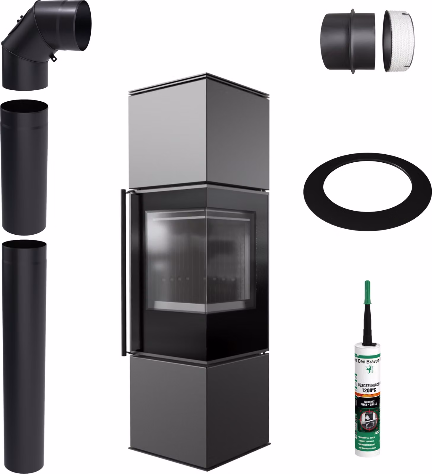 Stufa a libera installazione KRATKI REN M Right 7kW Ø150 Set nero