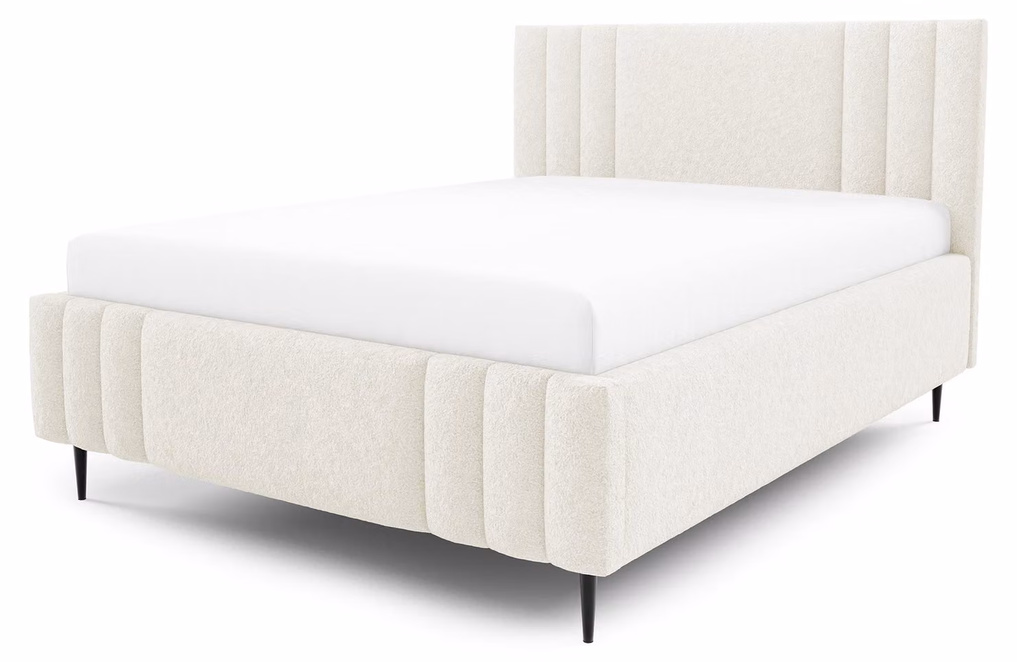 Letto imbottito con contenitore, rivestito in tessuto color avorio, dimensioni 140 x 200 cm