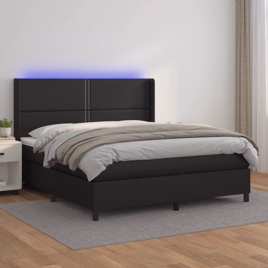 vidaXL Giroletto a Molle con Materasso e LED Nero in Similpelle L: 180 cm, P: 200 cm – 1