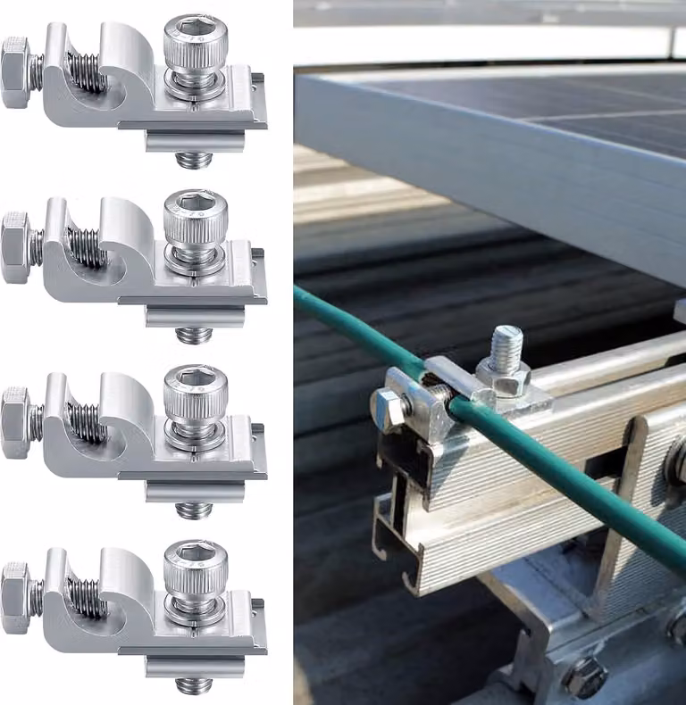 4 set di morsetti di messa a terra per moduli fotovoltaici, impianti fotovoltaici e impianti solari; accessori per il fissaggio dei moduli solari; morsetti di messa a terra standard per pannelli solari per sistemi di montaggio solare