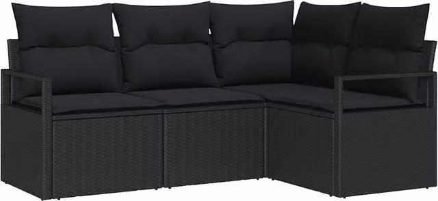 Set di divani 4 pz | Set Salotto da Giardino Nero polyrattan