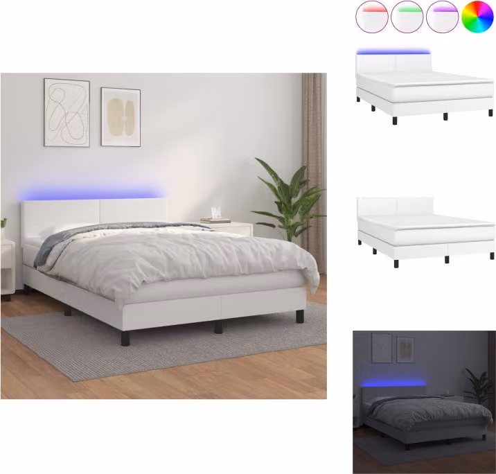 vidaXL Letto a molle con materasso e LED bianco 140x200 cm in Pelle finta - Letti e strutture letto
