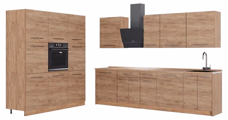 Cucina componibile Vicco Fame-Line Rovere dorato/Rovere dorato 460 cm senza piano di lavoro, Model 63796