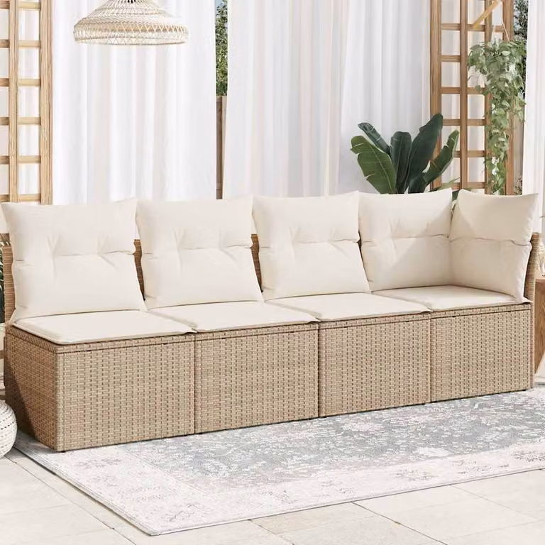vidaXL Divano da Giardino a L con Cuscini Beige e Bianco in Polyrattan per 4 Persone