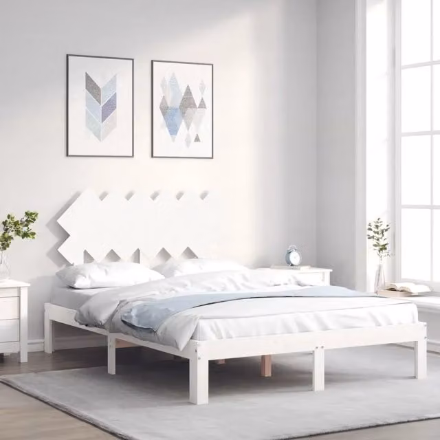 Letto con Testiera vidaXL in Legno di Pino Bianco L: 140 cm, P: 190 cm, H: 93,5 cm