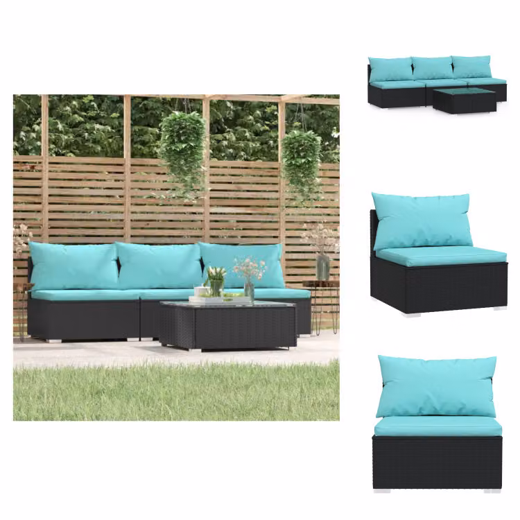 vidaXL Set da salotto da giardino 4 pezzi con cuscini in poly rattan nero - Set di mobili da giardino