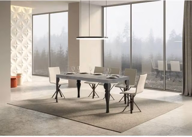 Tavolo allungabile ITAMOBY Paxon Premium con telaio a X in metallo antracite e piano in MDF effetto cemento, L: 180-440 cm, P: 90 cm