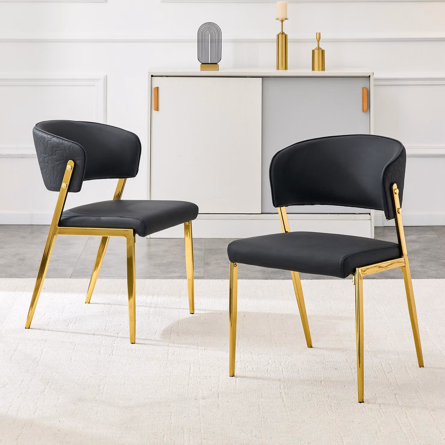 Set di 2 moderne sedie da pranzo con struttura in metallo, seduta e schienale imbottiti – Colore nero, robusto