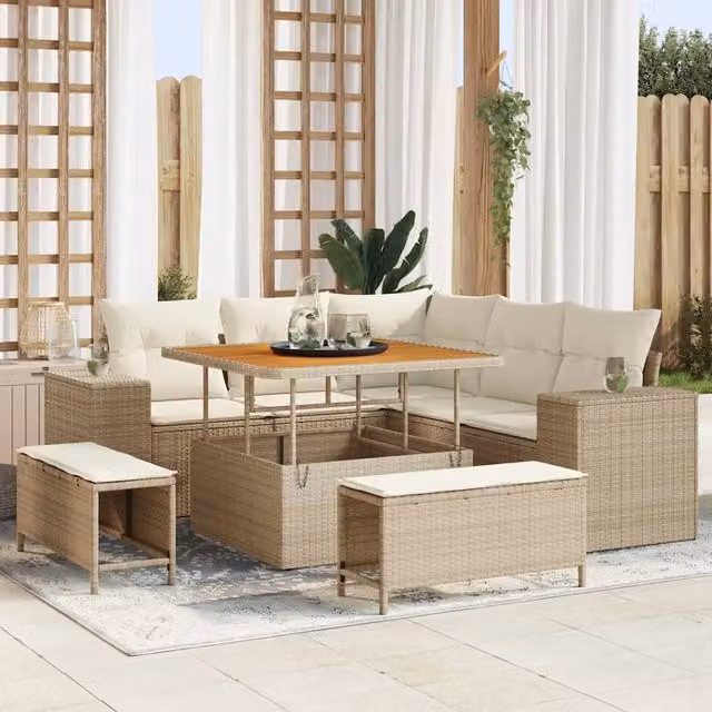 Set Divano da Giardino 8 pz 7-Numero di posti Beige e Crema 3363946