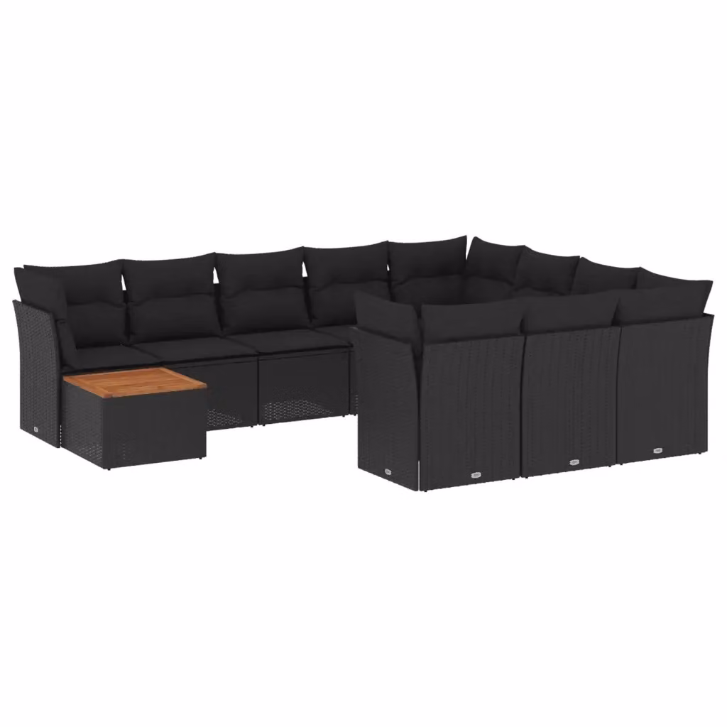 Set di divani da giardino vidaXL in polyrattan nero con cuscini e tavolino da esterno a forma di L – 2