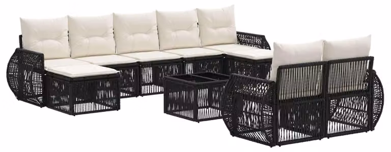 Set Divano da Giardino 10 pcs Nero e Bianco Crema polyrattan