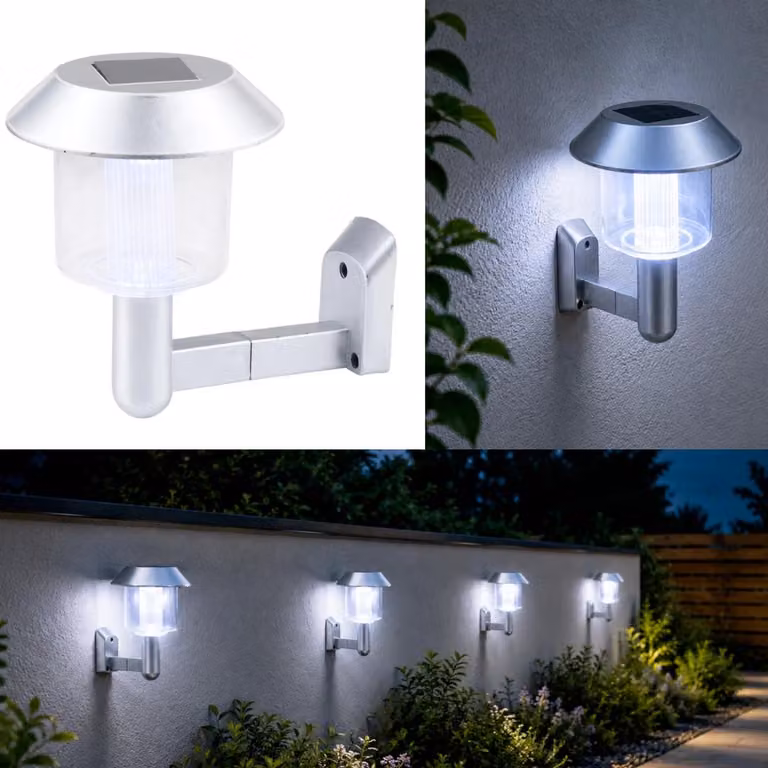 Lampada da giardino solare, 13,5 x 9 x 12 cm, argento, marca GRUNDIG. Lampada LED per esterno, adatta per vialetti, recinzioni o giardini. Realizzata in plastica, alimentata a energia solare