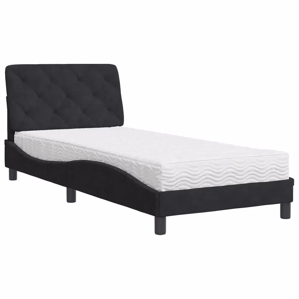 Letto moderno vidaXL con materasso in velluto nero e bianco, dimensioni 90x190 cm – 2