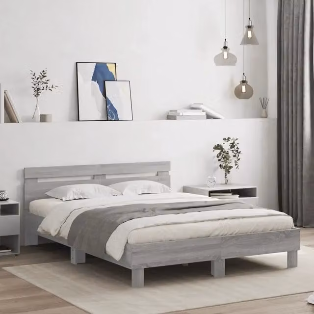 Giroletto Testiera-Struttura Letto Grigio Sonoma 150x200 cm Legno Multistrato 189861