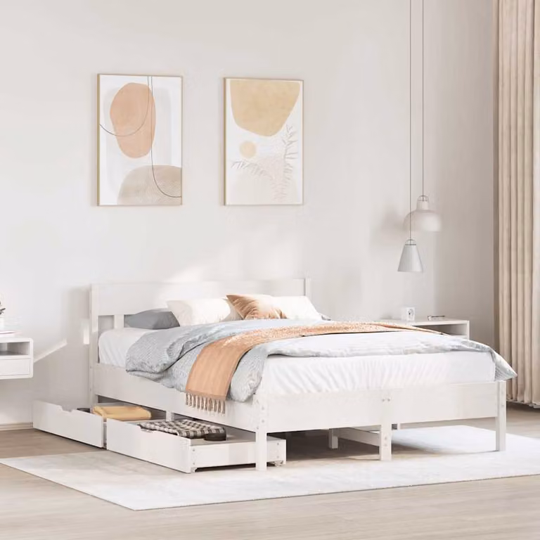 vidaXL Letto in Legno di Pino Bianco con Doghe Fisse L/P/H: 120 x 200 x 81 cm