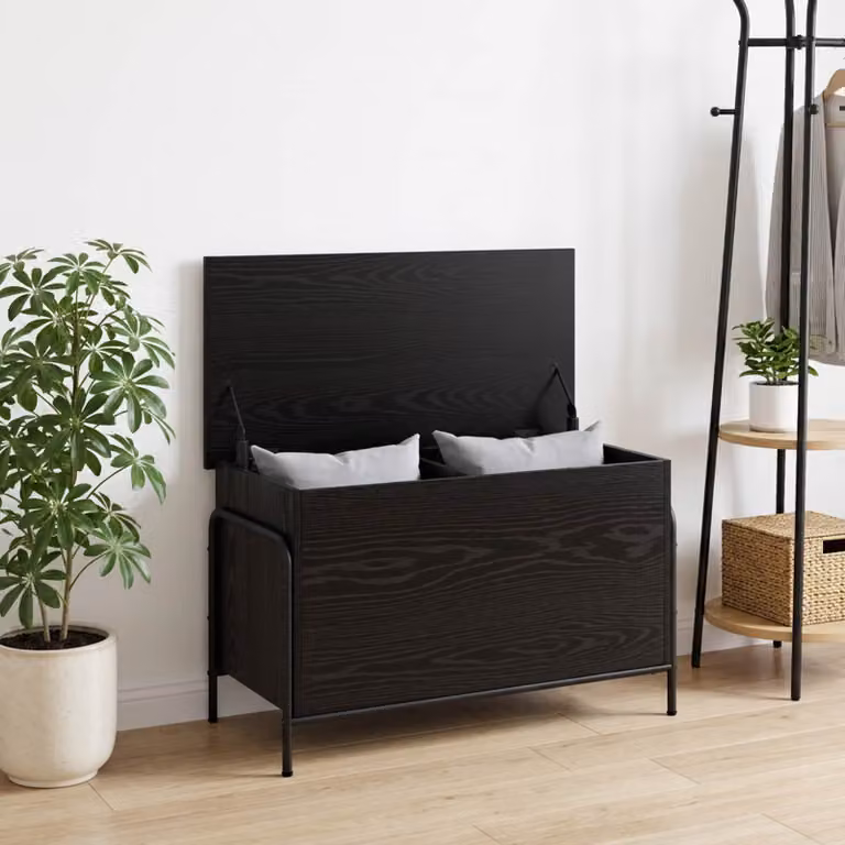 vidaXL Scatola di Stoccaggio Moderna in MDF e Metallo, Colore Nero, L 80 cm x P 40 cm x H 49,5 cm