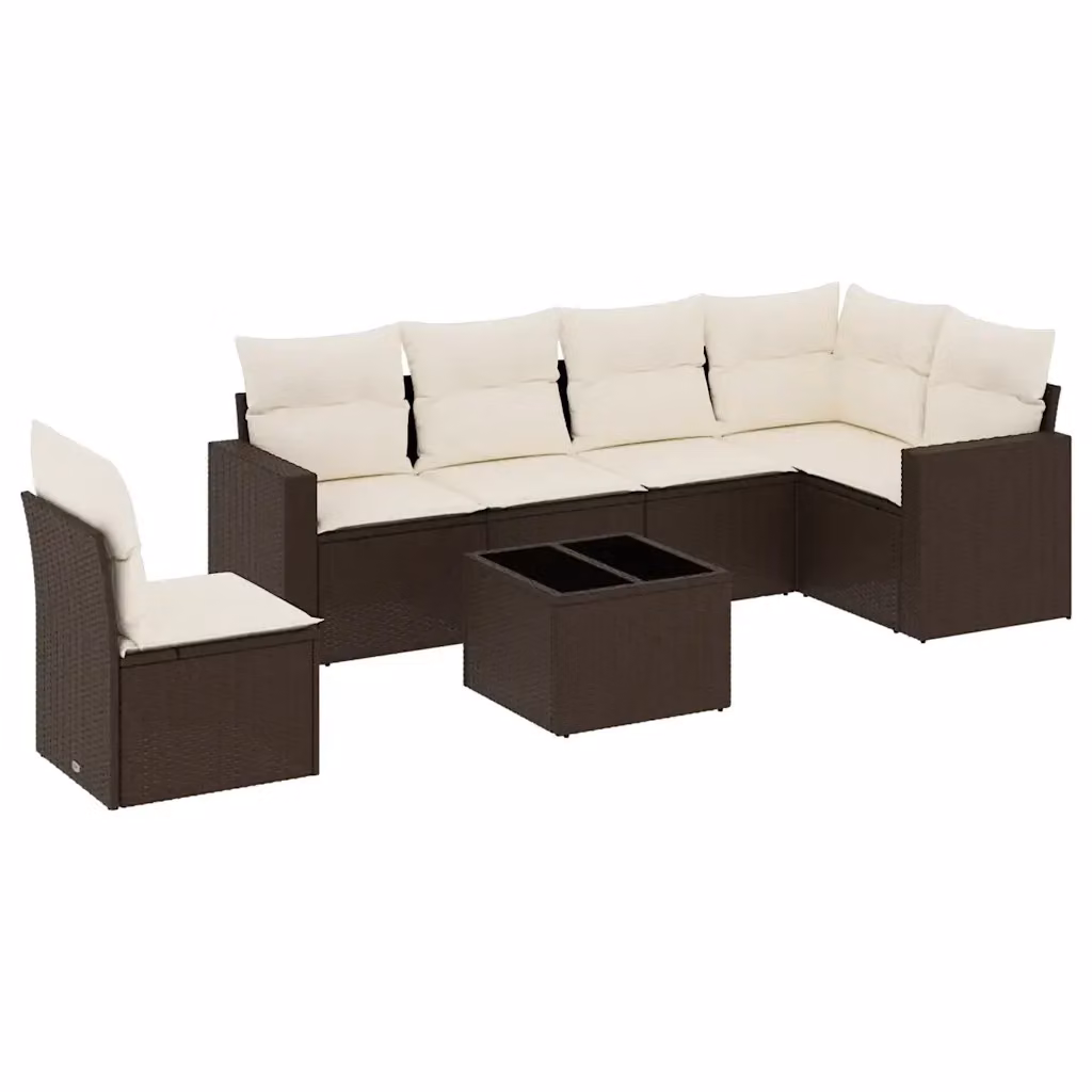 Set Divano da Giardino Moderno VIDAXL in Polyrattan Marrone con Cuscini a Forma di L composto da 7 Pezzi – 2