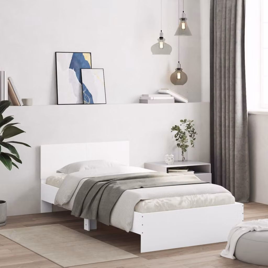 vidaXL Giroletto con Testiera Bianco in Legno Multistrato L/P/H: 100 x 200 x 70 cm