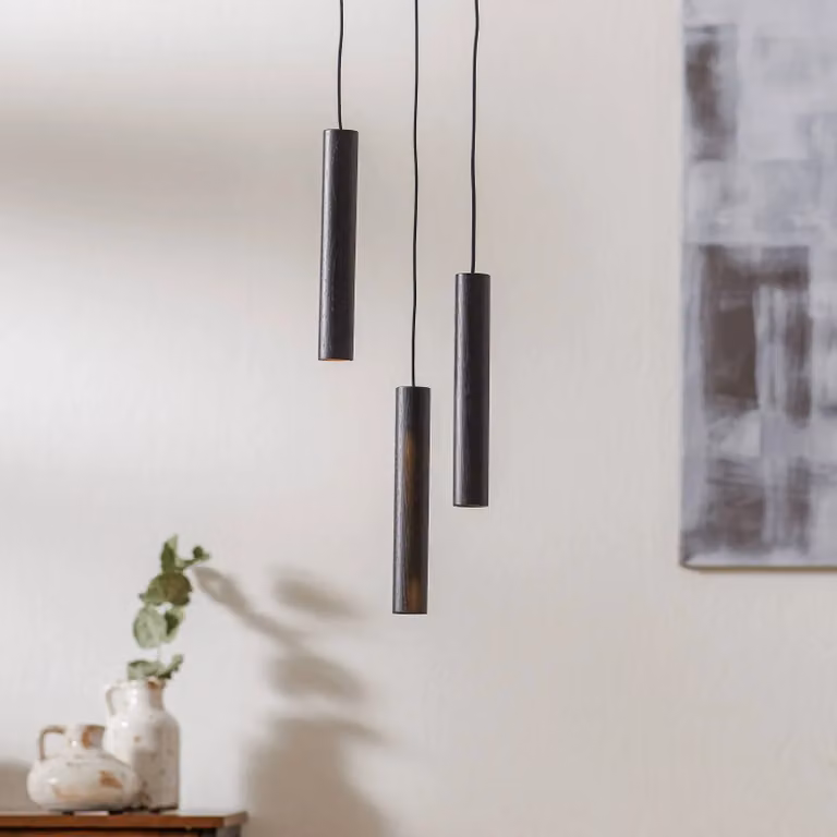 UMAGE Lampada a sospensione Chimes Cluster 3, Nero, Soggiorno / Sala da pranzo, Legno, Design, Lampada a sospensione