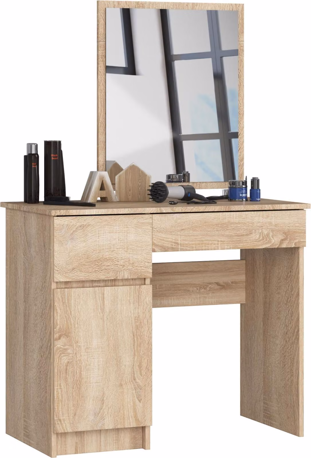 Akord Mobile Da Bagno Con Specchio A Sinistra Rovere Sonoma 90X50X142 Cm