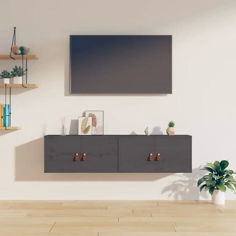 Set di 2 pensili vidaXL in legno massello di pino grigio, L 60 cm x P 30 cm x H 30 cm