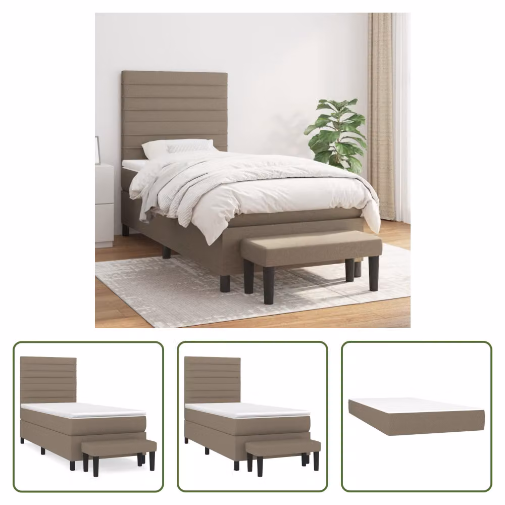The Living Store Letto a molle con materasso Taupe 90x200 cm in tessuto