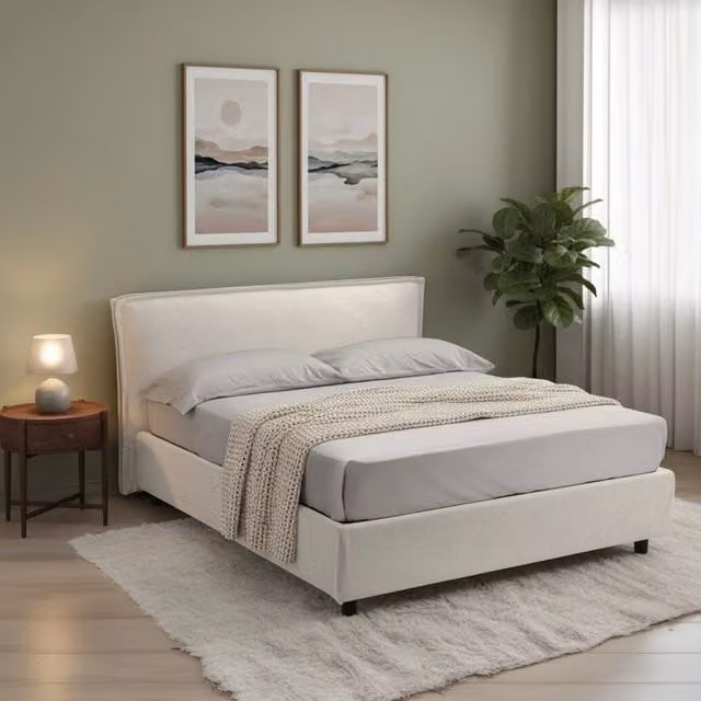 Letto alla francese Brienza con materasso incluso, Made in Italy, beige, L: 120 cm x P: 200 cm – 1