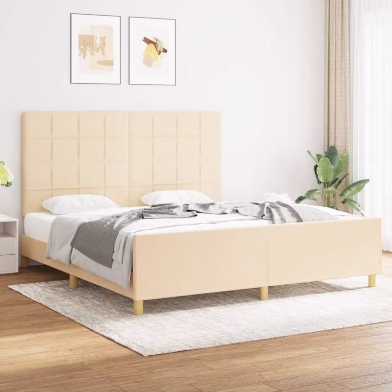 vidaXL Struttura letto con testiera in tessuto panna 180x200 cm - Struttura letto con testiera - Struttura letto con testiera - Struttura letto - Letto con testiera