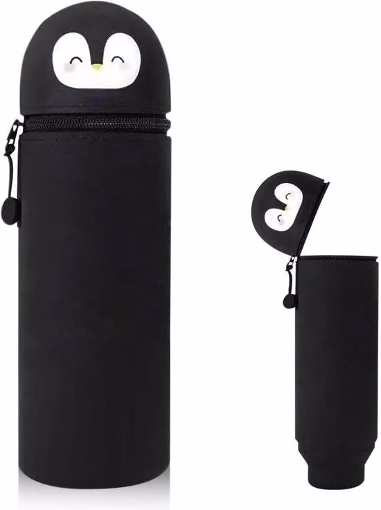 Organizer da scrivania 2 in 1 a forma di gattino | Custodia morbida in silicone da appoggiare | Elegante organizer da scrivania | Per bambine e bambini (nero)