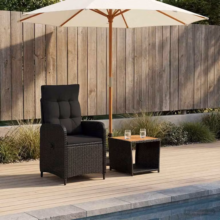 Set Lounge da Giardino Moderno vidaXL in Rattan e Metallo Nero Opaco, 2 Pezzi