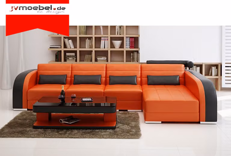 Big Sofa mit USB Wohnlandschaft Polster Eck Leder Sofa Garnitur Couchen Orange