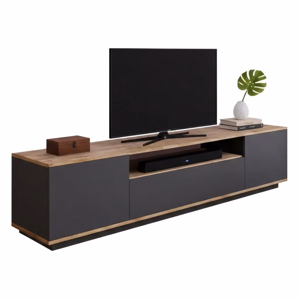 Mobile porta TV DMORA Asellina, Credenza da soggiorno moderna in legno color quercia e antracite, L: 180 cm, P: 45 cm, H: 44,5 cm – 2