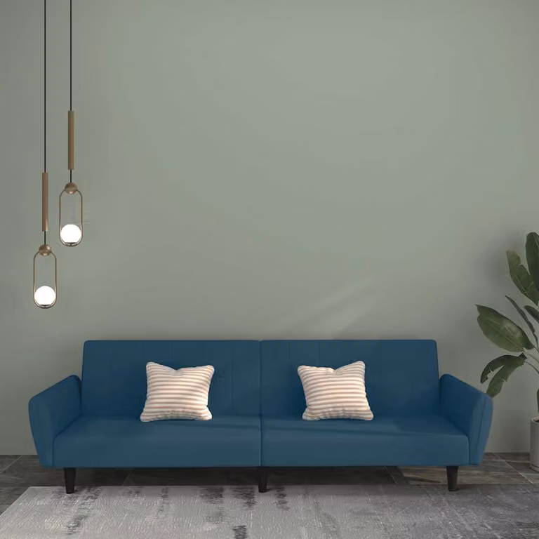 vidaXL Divano Letto Click-Clack Moderno in Velluto Blu con Struttura in Legno Solido e Poggiatesta Regolabile