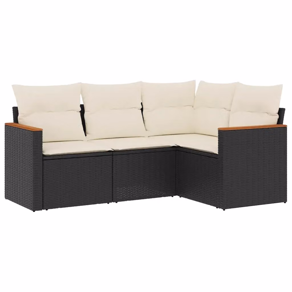 Set di divani da giardino vidaXL a forma di L composto da 4 pezzi in polyrattan nero con cuscini inclusi – 2