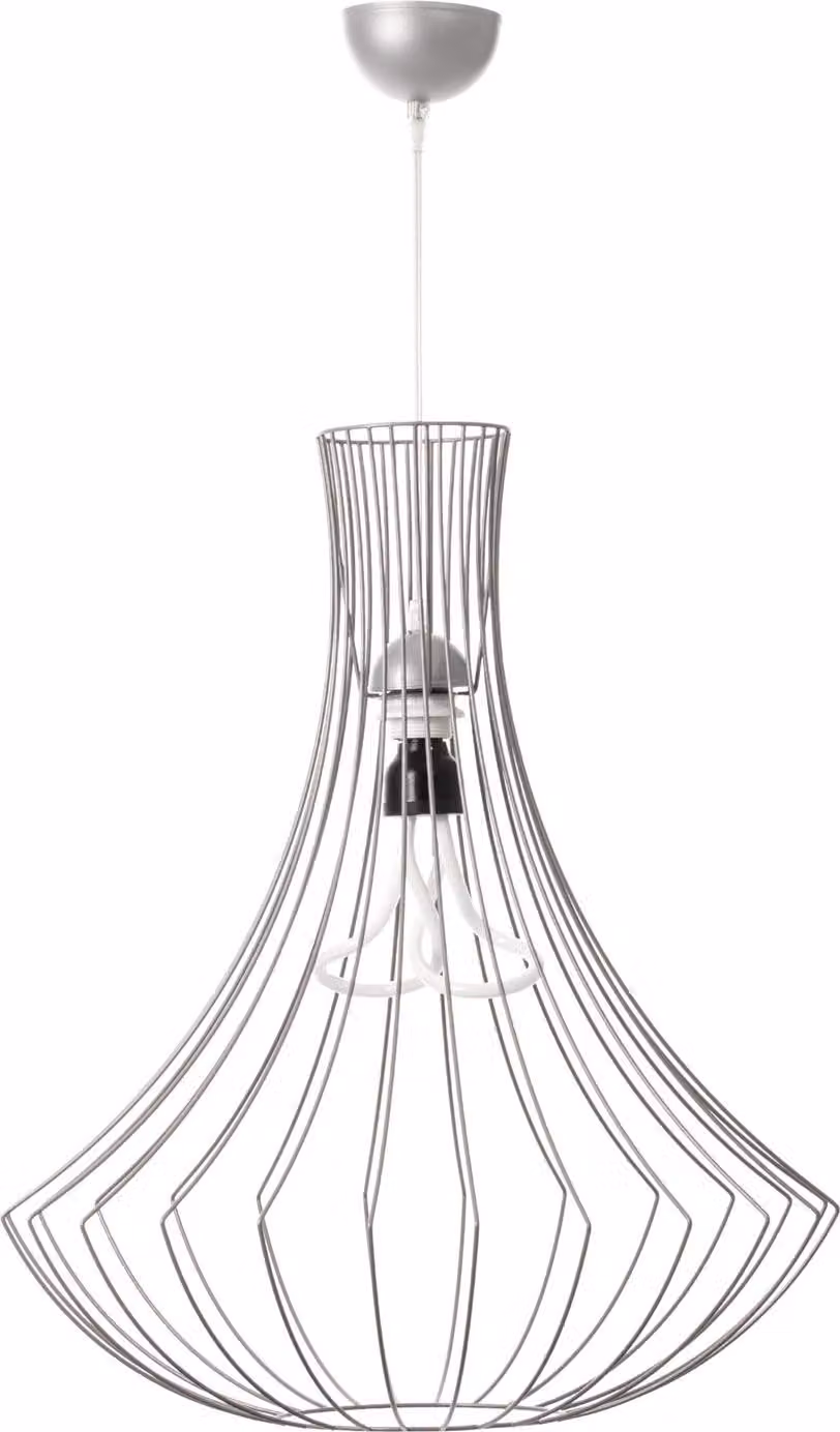 Lampada a sospensione Padiro, 52 x 52 x 60 cm, color argento, realizzata in filo di acciaio, con diffusore a forma di arco aperto