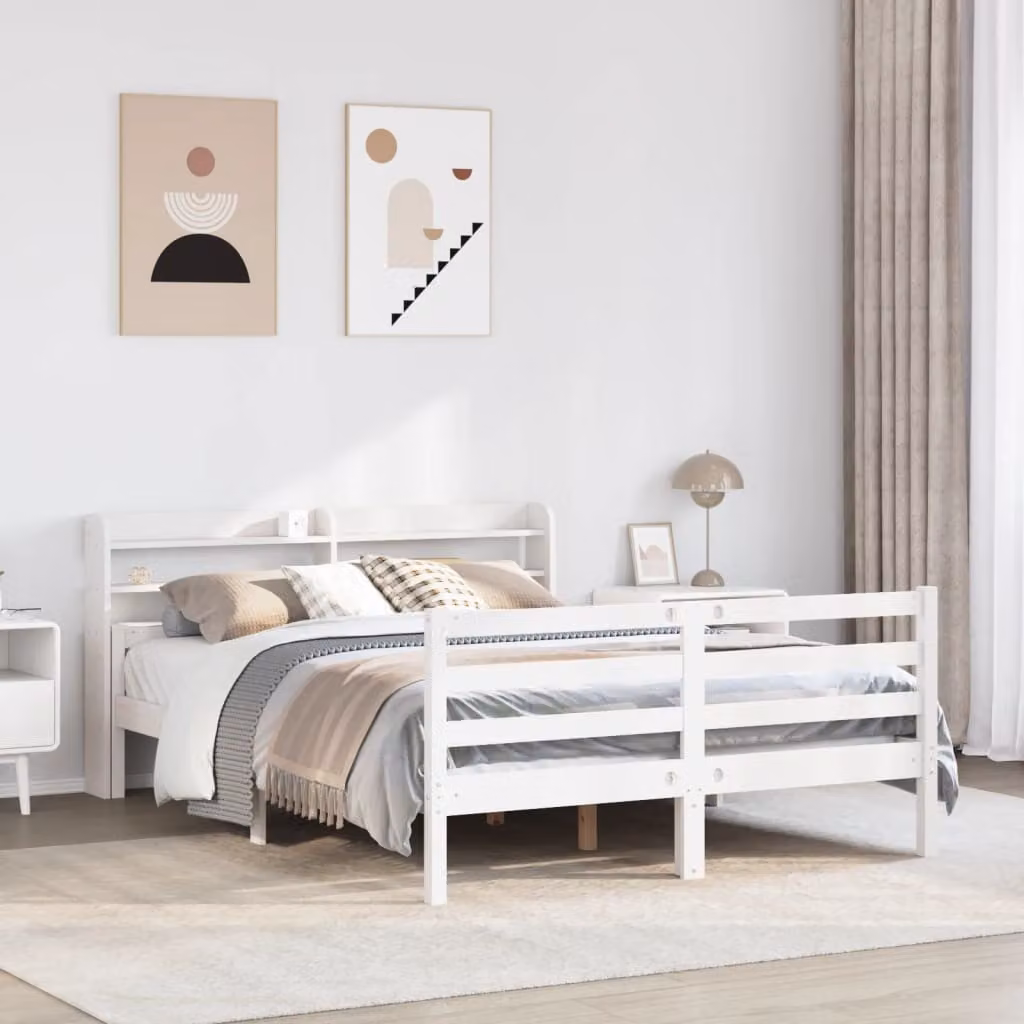 vidaXL Letto in legno di pino rustico bianco con scomparti laterali L/P/H: 140 x 200 cm – 1