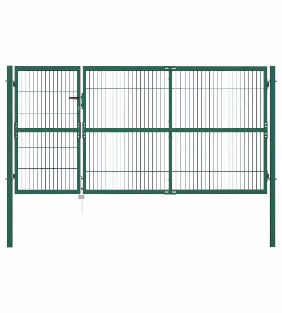Cancello di Recinzione con Paletti 350x140 cm in Acciaio Verde
