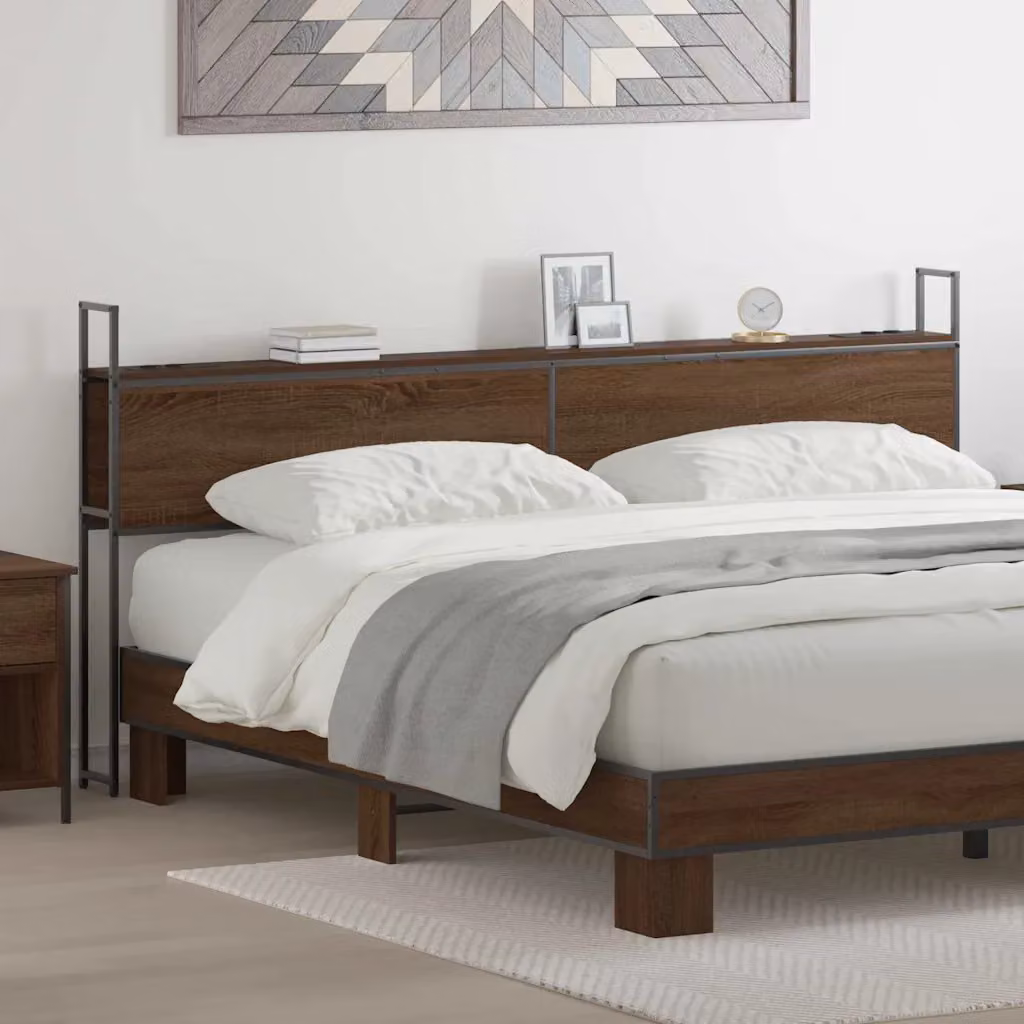 Testiera con stazione di ricarica USB e ripiano integrato vidaXL, Rovere marrone, L: 203,0 cm, H: 98,0 cm, P: 15,0 cm