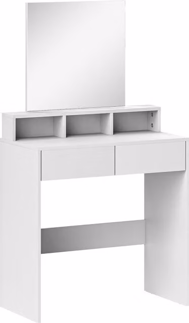 Postazione trucco HOMCOM con specchio, toeletta salvaspazio con 2 cassetti e 3 scomparti per camera da letto, bianco