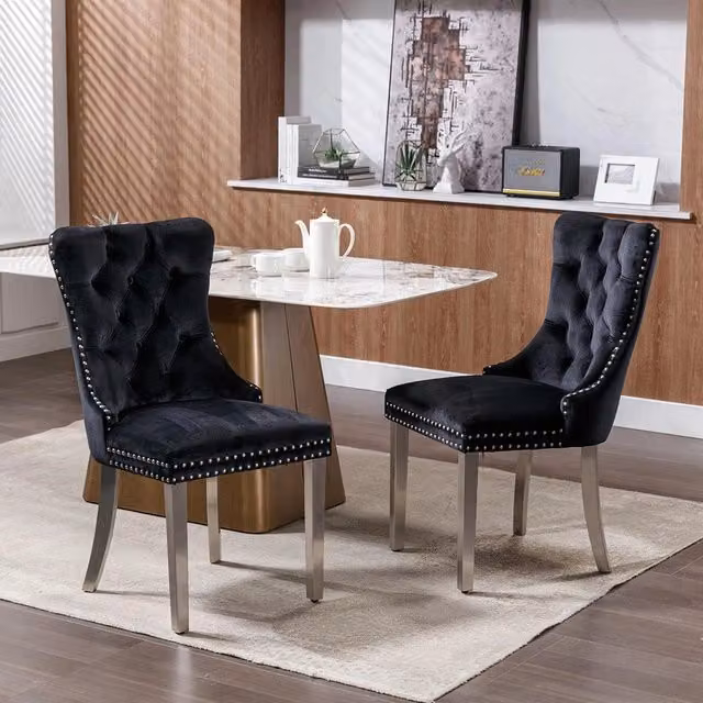 Set di 2 sedie Nikki Xylo in velluto nero con gambe in metallo e legno – 1