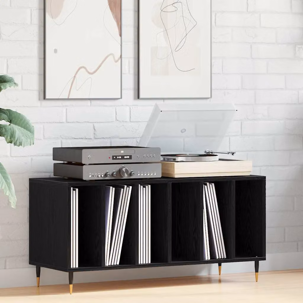 vidaXL Mobile porta vinili Rovere Nero L: 100 cm, P: 38 cm, H: 48 cm