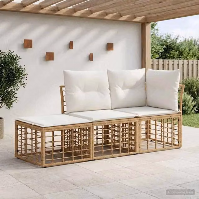 Set di divani da esterno 3 pz Naturale Poliestere 3437442