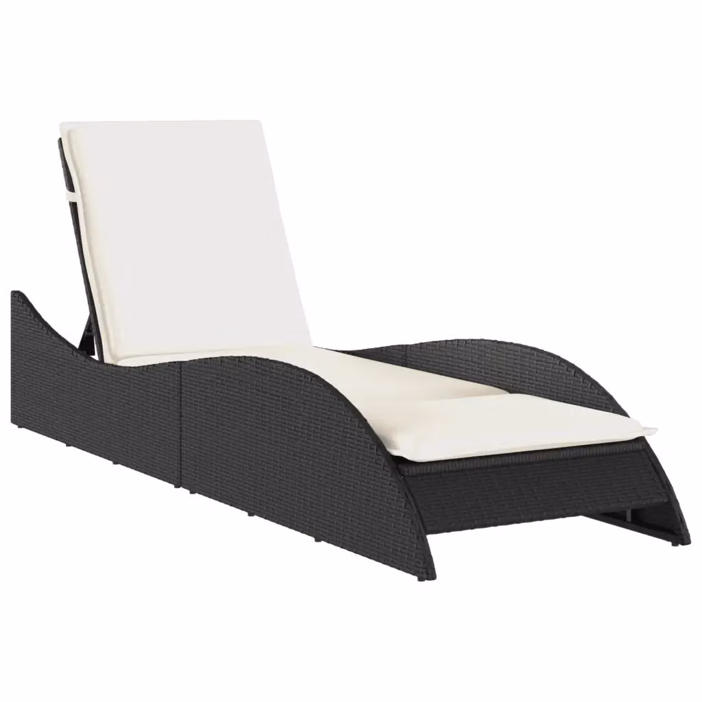 Lettino prendisole vidaXL in polyrattan con cuscino nero e poggiatesta regolabile L: 60 cm, P: 205 cm, H: 73 cm – 2